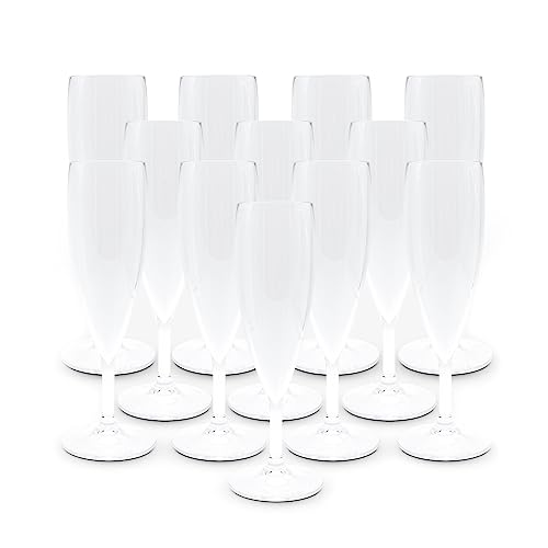 DOJA Barcelona | Plastik Champagnergläser | 60 ml | 12er Pack | Flöten Gläser | 195x68x2 mm | Transparentes Polycarbonat Plastik | Wiederverwendbare Hartplastik Gläser | für Hochzeit, Champagner