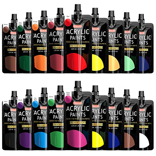 Acrylfarbe, Shuttle Art 18-Farben-Acrylfarbenset in Beutel (je 120 ml), Quetschbeutel, Künstlerqualität, für Künstler geeignet