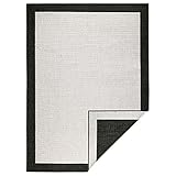 NORTHRUGS In- und Outdoor Teppich Panama 80x150cm - Wendeteppich Wetterfest Modernes Uni Design mit Bordüre Läufer für Balkon Terrasse Garten Wintergarten Wohnzimmerteppich Wasserfest in Schwarz Creme