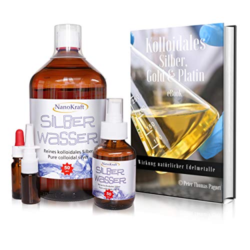 Kolloidales Silber 1000 ml / 50 ppm - 100 ml Silberwasser gratis in Sprühflasche - Pipettenflasche - Nasensprayflasche