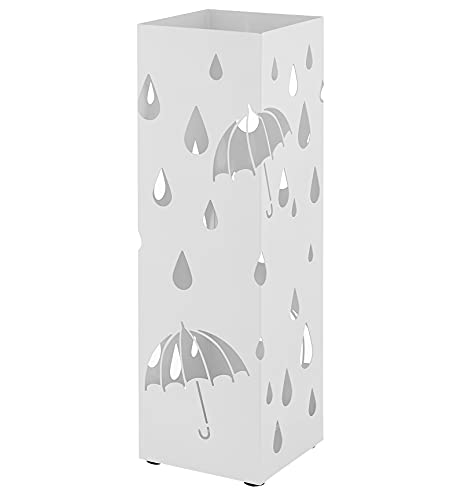 ACAZA Regenschirmständer mit Schale, eckiger Schirmständer für Regenschirm aus Metall, Aufbewahrung für Schirm mit dezentem Design, 49 x 16 x 16 cm, weiß