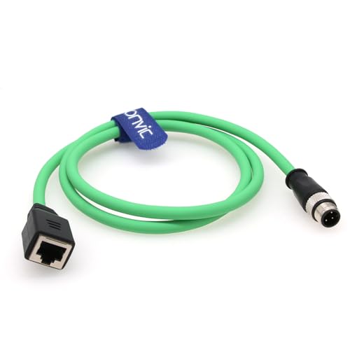 Eonvic Industrial Ethernet M12 4 Pin Male D-Code to RJ45 Female Gigabit High Flex Cat6 Shielded Ethernet Extension Cable, 4pin Male M12 to RJ45 Female 5M