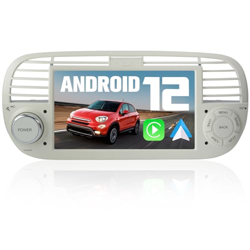 AWESAFE Autoradio für FIAT 500 2007-2015, Android 12 2G+32G 7 Zoll Touchscreen, mit GPS Navigation Carplay Android Auto Bluetooth WiFi - Weiß