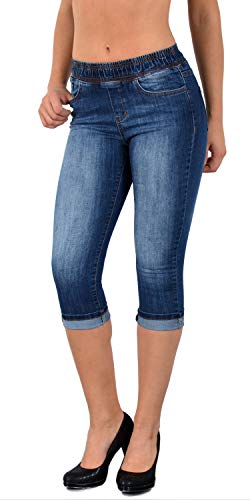ESRA Damen Capri Jeans Hose Skinny Jeanshose mit Gummibund Caprijeans bis Übergröße J460