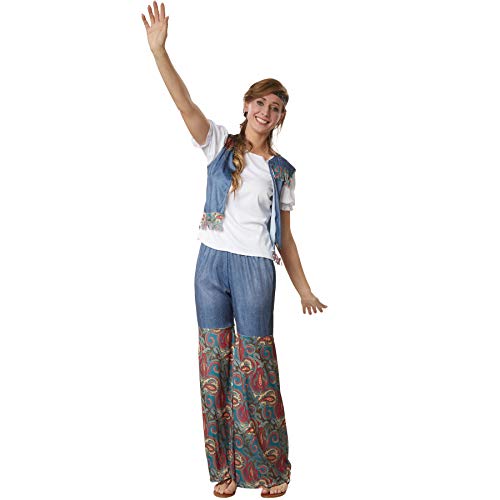 dressforfun 900523 - Damenkostüm Groovy Flower Girl, Outfit in Jeans- und Ornamentenoptik inkl. Stirnband (XL | Nr. 302616)