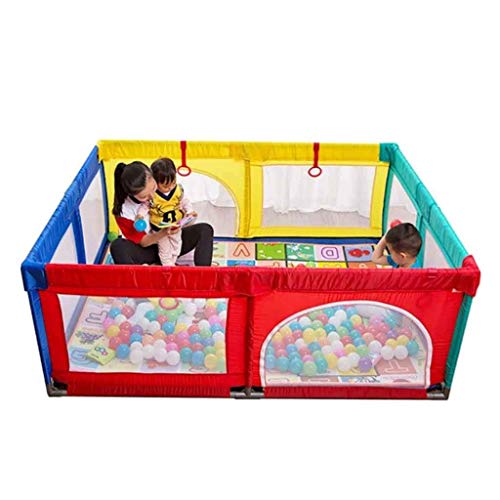 Spielplatzzaun für Kinder mit Laufgitter, Zaun, Spielcenter tragbar mit Tragetasche und atmungsaktivem Mesh für Neugeborene, Indoor- und Outdoor-Spiele (Bälle enthalten)