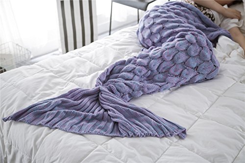 Naturer Mermaid Tail Decke Meerjungfrau Schlafsack Blanket, Häkeln Handwerk Warm Sofa Wohnzimmer Blanket für Kinder (Lila) 140 x 60 cm