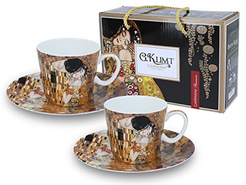 CARMANI - Gustav Klimt 'Der Kuss', Porzellan Espressotasse mit Untertasse 2er Set