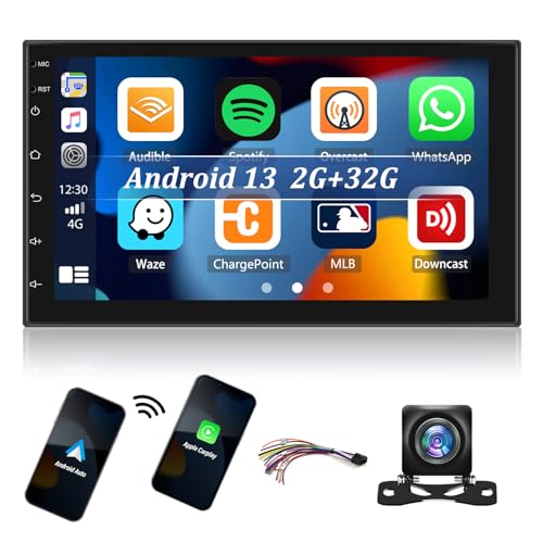Autoradio GPS Dual Din Android 11 mit Carplay Android Auto, MP5 Autoradio mit 7 Zoll TFT Touchscreen mit WiFi GPS Bluetooth FM Radio Receiver Hi-FI SWC 2USB + AHD Rückfahrkamera