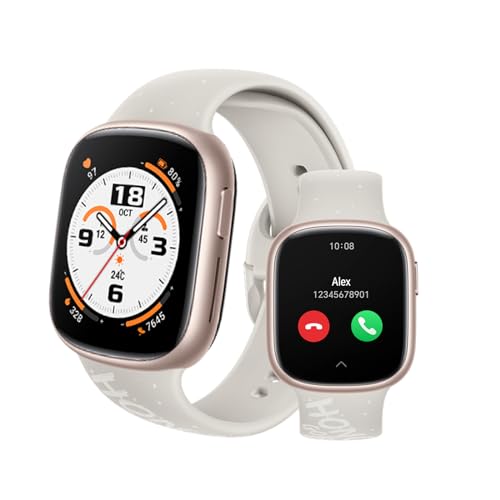 HONOR Smartwatch Watch 4, Fitness Tracker Touchscreen Smart Watch mit Bluetooth Anrufe, Wasserdicht Fitnessuhr mit Herzfrequenzmonitor Schlafmonitor Sauerstoffgehalt, Sportuhr für Damen Herren Gold