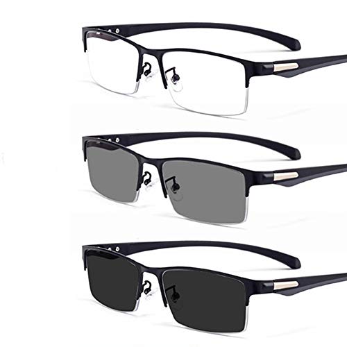 YIRC Progressive Lesebrille Bifokal, Selbsttönende Multifokale Sonnenbrille, Photochrome Herren Halbbrille Anti-Müdigkeit +2.50