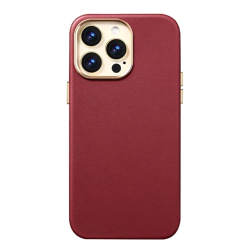 CHNZUX Case for iPhone 15 Pro Max/15 Plus/15 Pro/15 Genuine Leather Cover with Wireless Charging Slim Back Shell (Rot,15 6.1)