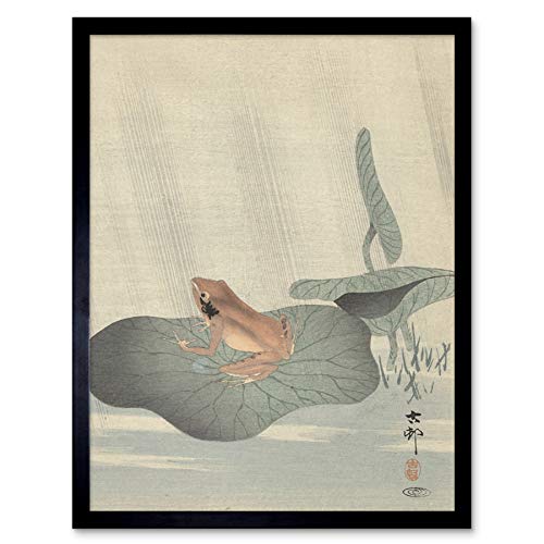Ohara Koson Frog Lotus Leaf Pond Japanese Painting Art Print Framed Poster Wall Decor 12x16 inch japanisch Gemälde Wand Deko