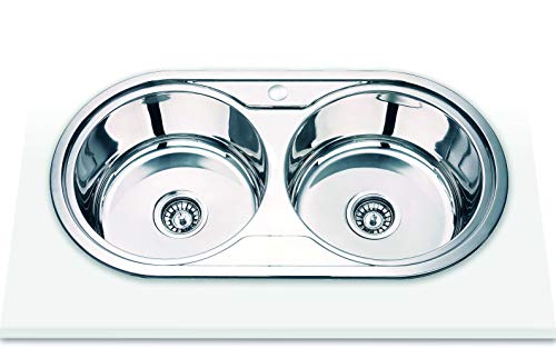 Edesa 950270009 K2 SE 84 2C Modell NAMRE-C | Einbauspüle | 2 runde Becken | Küchenspüle mit Hahnloch | Breite 80 cm | Finish, rostfreier Edelstahl