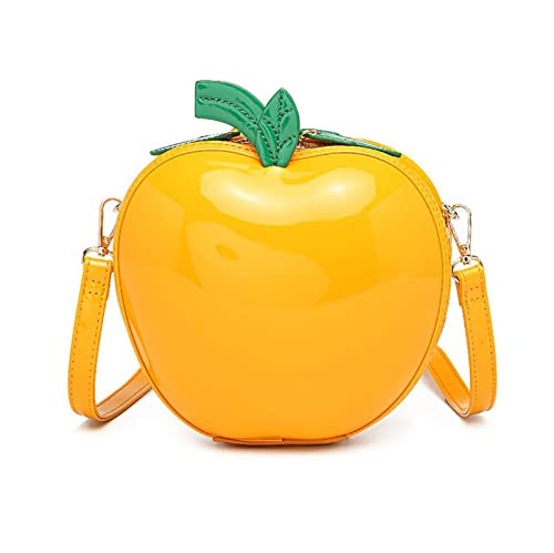Lustige 3D Apfelform Frauen Crossbody Taschen PU Mädchen Kleine Casual Schulter Handtaschen Messenger Purses Bag Cute Adjustable Strap Clutch Jelly Purse, gelb