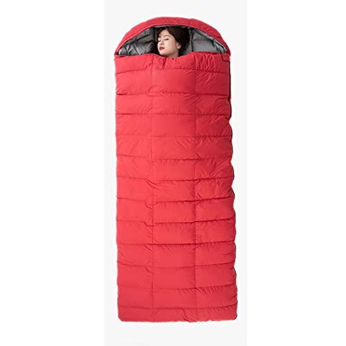 Gänsedaunen-Schlafsack für Erwachsene, übergroßer wasserdichter 600-FP-Daunen-4-Jahreszeiten-Rucksack-Schlafsack für Camping und Wandern bei kaltem Wetter,Rot,2.5kg