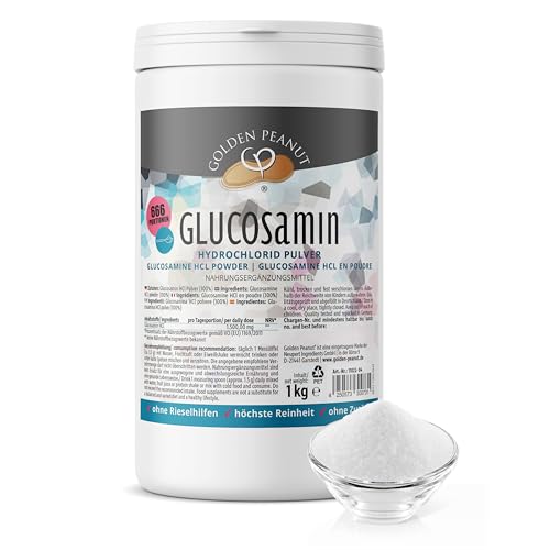 GOLDEN PEANUT Glucosamin HCl Pulver 1 kg höchste Reinheit aus natürlichen Quellen ohne Zusätze oder Rieselhilfen …