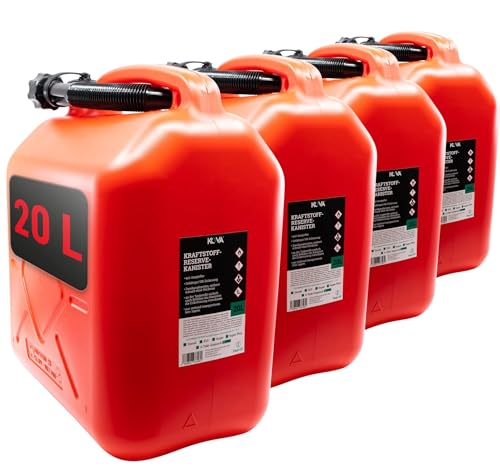 4x 20L Benzinkanister, Auswahl zwischen 5L / 10L / 20L Kraftstoffkanister Reserve Kanister UN-Zulassung ROT