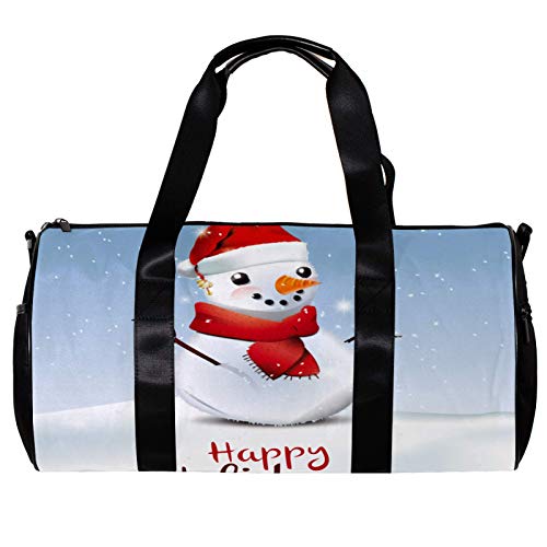 Runde Sporttasche mit abnehmbarem Schultergurt, niedlicher Weihnachts-Schneemann-Trainingshandtasche für Damen und Herren