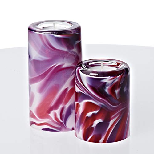 CRISTALICA Teelichthalter Kerzenständer Tischleuchter Glas 2er-Set 9cm/13cm Handmade pink