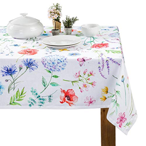 Maison d' Hermine Just Florals 100% Baumwolle Tischdecke für Küche | Abendessen | Tischplatte | Dekoration Parteien | Hochzeiten | Frühling/Sommer (Rechteck, 140 cm x 180 cm)