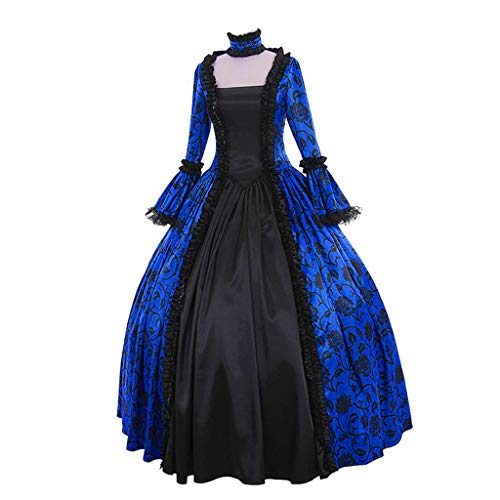 SALUC1A Damen Mittelalter Gothic Kleid Spitze Stickerei Trompetenärmel Bodenlanges Retro Kostüm Gewand Renaissance Viktorianisches Prinzessin Kleidung Gr.34-48