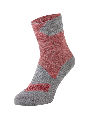 SealSkinz Waterproof All Weather Ankle Length Sock, Red/Grey Marl, S