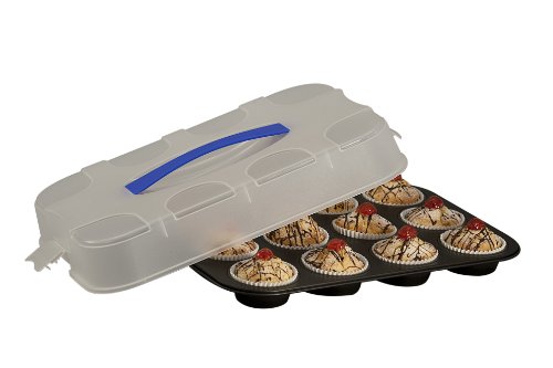 Zenker Z7900 12-er Muffinblech mit Transporthaube SPECIAL - TO GO, Muffinform für saftige Cupcakes, Backbelch extra hohe Transportbox (Farbe: Transparent/Schwarz), Menge: 1 Stück