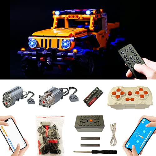 Für Lego 42122 Technic Jeep Wrangler Super Motor und Fernbedienung und Beleuchtung Upgrade Kit, Upgrade Zubehör Kompatibel mit Lego 42122 Bausteinen Modell(Nicht Enthalten Lego Modell)