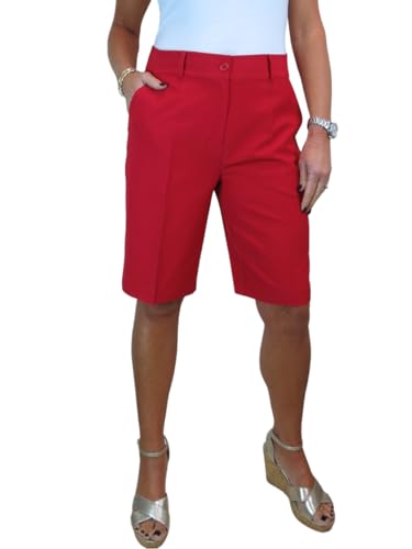 ICE Damen Leichte Bermudashorts Formelle Maßgeschneiderte Passform 34-48 Rot (44)