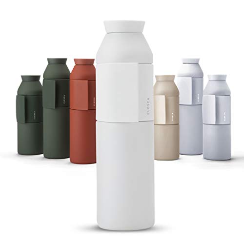Closca Wasserflasche aus Edelstahl Bottle Wave. Thermosflasche zum Einhängen für Kinder und Erwachsene. BPA-frei (Weiß, 600 ml)