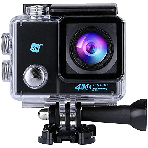 NK GRAVE - Wasserdichte Action Cam Sport-Kamera 4K (Ultra-High-Definition) HD 16MP, WiFi - HDMI, 30M wasserdichter Fall, 170º Weitwinkel, Ultra erweitert Sensor Toshiba, 900mAh (15 Multiple-Zubehör)