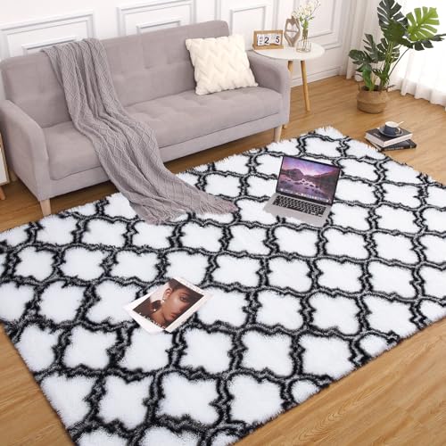 FairOnly Flauschiger Teppich, 15,2 x 22,9 cm, marokkanischer flauschiger Teppich für Wohnzimmer, ultraweich, flauschig, für Schlafzimmer, rutschfester Plüschboden, Kinderzimmer, flauschiger Teppich,