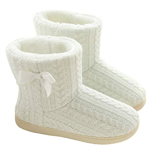 Lanbowo Damen Winter Warm Stiefeletten Innen Plüsch Hausschuhe Stiefel Kuschelig Heim Schuhe - Weiß, 39-40