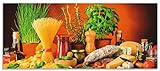 ARTland Spritzschutz Küche aus Alu für Herd Spüle 120x50 cm (BxH) Küchenrückwand mit Motiv Essen Lebensmittel Gemüse Kunst Mediterran Italienisch Bunt S7SM