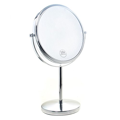 TUKA Standspiegel 10 fach Vergrößerung, 8 inch Kosmetikspiegel 360° drehbar. Verchromten Schminkspiegel Rasierspiegel Tischspiegel Badzimmerspiegel, Doppelseitig: Normal+ 10x Vergrößerung, TKD3108-10x