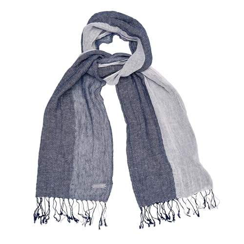 Davidoff PARIS Herren Schal – eleganter Schal aus 45% Leinen / 55% Baumwolle – Legerer Schal in Blau und Weiß in Knitteroptik
