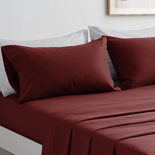 FARFALLAROSSA Komplettes Bettwäsche-Set für Doppelbetten, Bettlaken und Kissenbezüge, Mikrofaser, für Bett mit 180 cm, Bordeaux