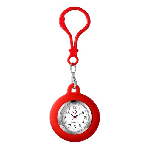 Lancardo Clip auf Silikon Taschenuhr Rucksack Schnalle Uhr für Männer Frauen Krankenschwester Arzt Kletterer draußen Aktivitäten, Rot/Ausflug, einfarbig (Getaway Solids), Casual