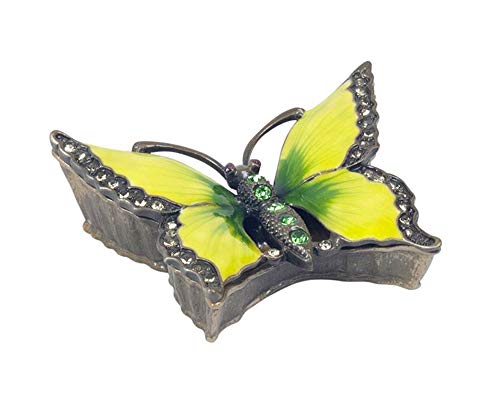 G&S Pillendose, Modell Schmetterling, Gelb & Grün, Harz & Perlmutt, L 7 cm
