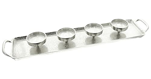 FRANK FLECHTWAREN Kerzenboard Silberglanz, Aluminiumguss, Maße: 62 x 6 x 14 cm, passend für Kerzen max. Ø 7 cm