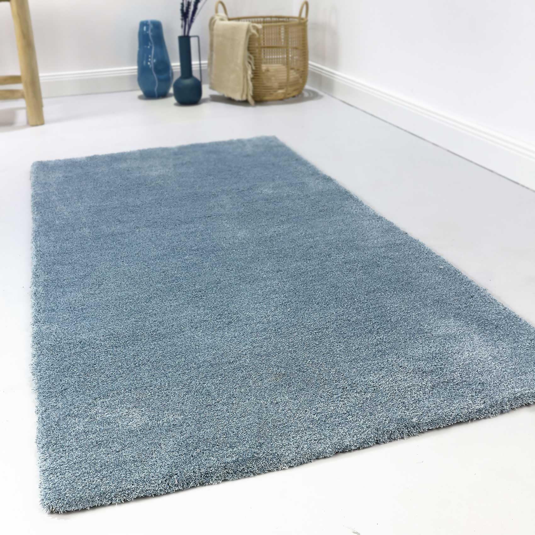 Wecon Home Kuschelig weicher Esprit Hochflor Teppich, bestens geeignet fürs Wohnzimmer, Schlafzimmer und Kinderzimmer LOFT(120 x 170 cm, blau)