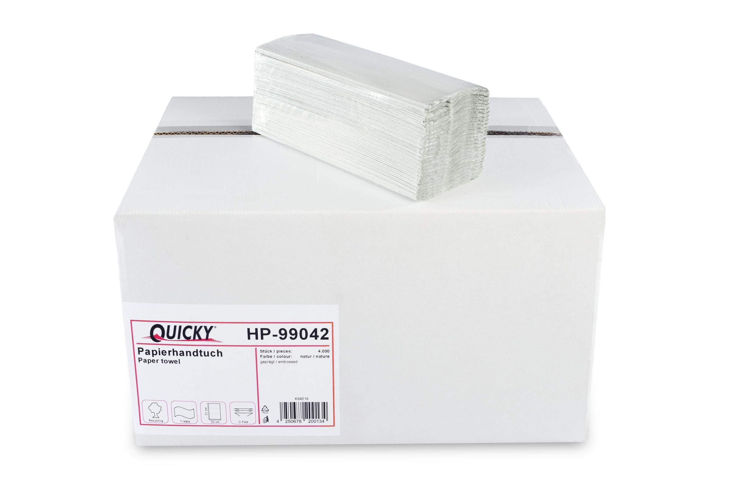 Quicky Papierhandtuch, C-Falz, 25 x 23 cm, 2lag, rec. grau, 4000 Blatt, 1er Pack (1 x 1 Stück), HP-99042, braun, 25 x 31 cm