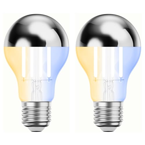 ledscom.de E27 LED Lampe, A60, warmweiß - kaltweiß (2700-7000 K), 4,8 W, 486lm, Smart Home, WLAN, Alexa, Kopfspiegel (silber), 2 Stk.
