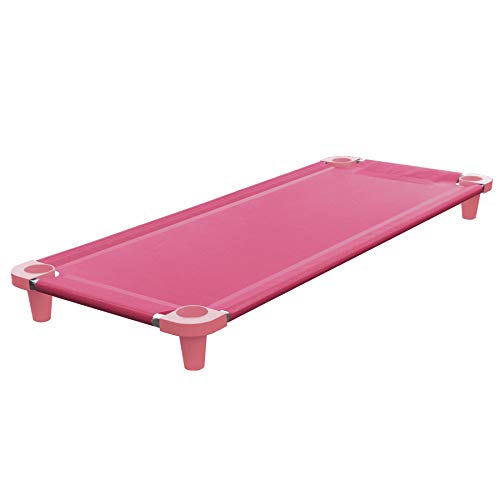 Acrimet Premium Liege Kinderbett Stapelbar Tragbar Kindergarten (Edelstahlrahmen) (Pink) (1 Liege)