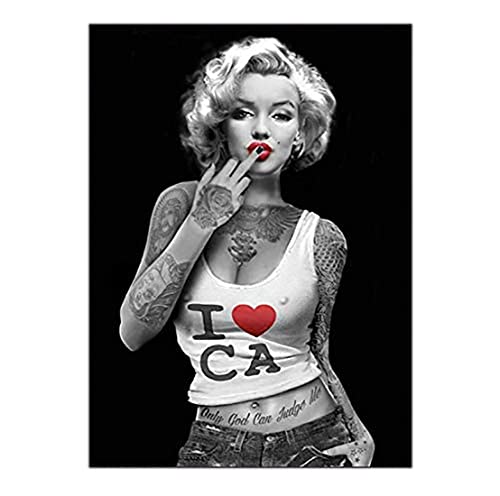Wand Kunst Bild Leinwand Marilyn Monroe Schauspielerin Schönheit Tattoo Malerei Wand Kunst Poster und Drucke Wand Bild Kunstwerk für Wohnzimmer Dekor Unframed,30×45cm