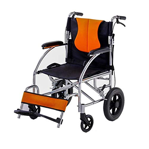 AOLI Aluminiumlegierung Rollstuhl, Leichtklapp Transport Stuhl, Ultralight Travel Rollstuhl, Startseite älterer Rollstuhl, Geeignet für Menschen mit Behinderungen, orange,Orange