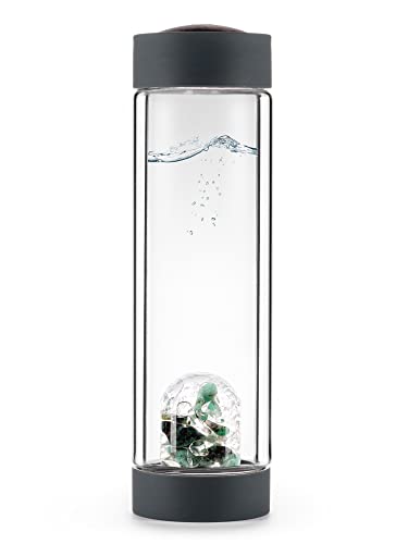 VitaJuwel ViA HEAT VITALITY | Teeflasche aus doppelwandigem Glas mit Smaragd & Bergkristall