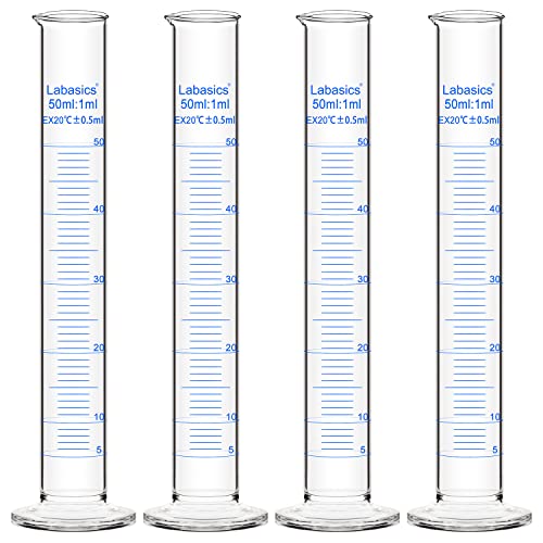 Labasics Messzylinder, 4er-Pack Borosilikat Glas 50 ml Dickwandiger Messzylinder Laborzylinder Lab Graduated Cylinder