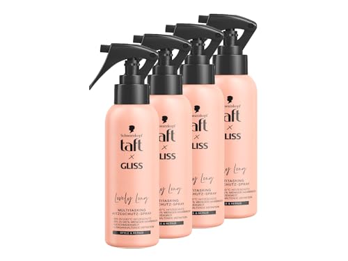 Taft x Gliss Hitzeschutz-Spray Lovely Long (4x 150 ml), Multitasking-Spray bietet Hitzeschutz bis zu 230°, Schutz vor Spliss und langanhaltende definierte Styles